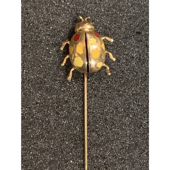 14K Gold, Red and Yellow Ladybug Stick Pin Vintage Eclectic - Picture 5 of 8